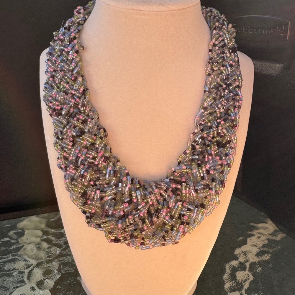 VTG‎ Beaded Necklace Braided Multi Strand Statement Choker Colorful Fashion